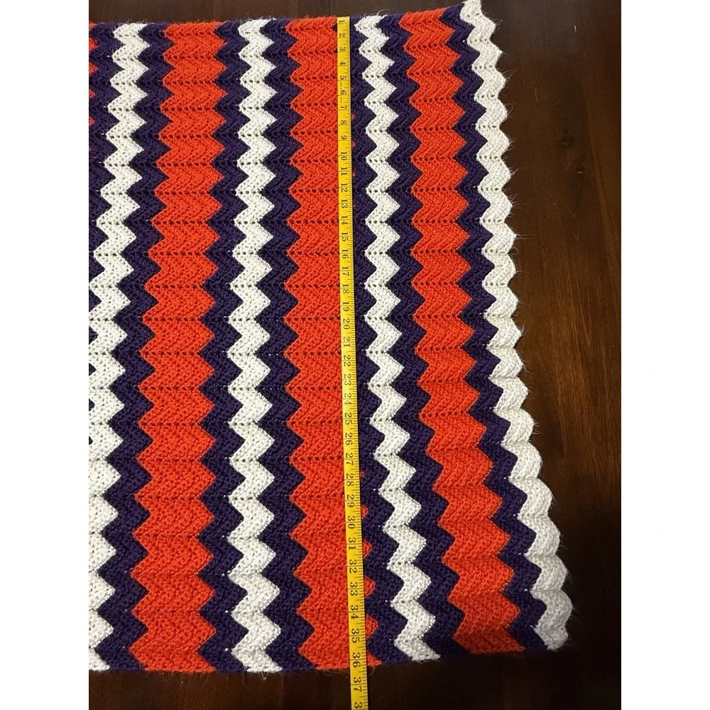 Handmade Crochet Throw Blanket 36.5x53 Orange Purple White Chevron Clemson Color
